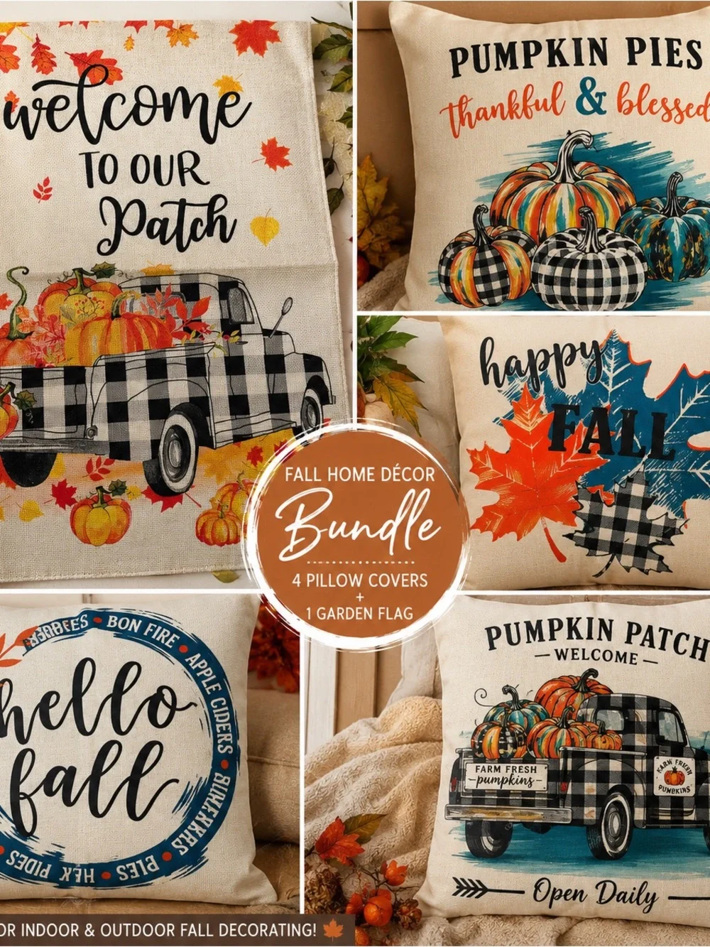Fall Home Décor PillowCover Bundle PumpkinPatch & Welcome Designs & garden flag